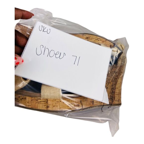 Toms Women's Tan High Heel Canvas Open Toe Cork Wedge Sandals W10 - Picture 10 of 10